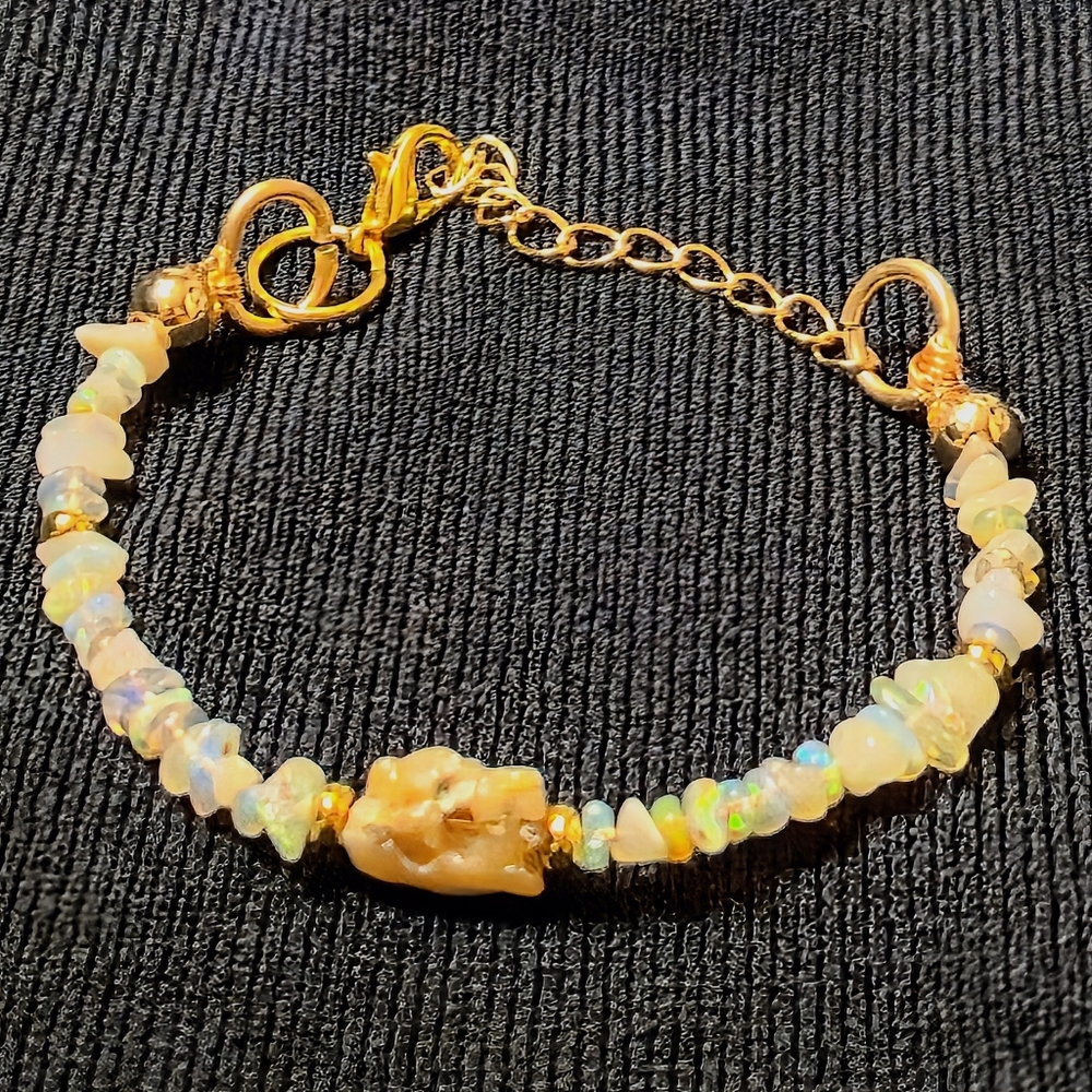 Nature's Raw Ethiopian Yellow Fire Opal In Freeform Artisan Gold Plated Bracelet